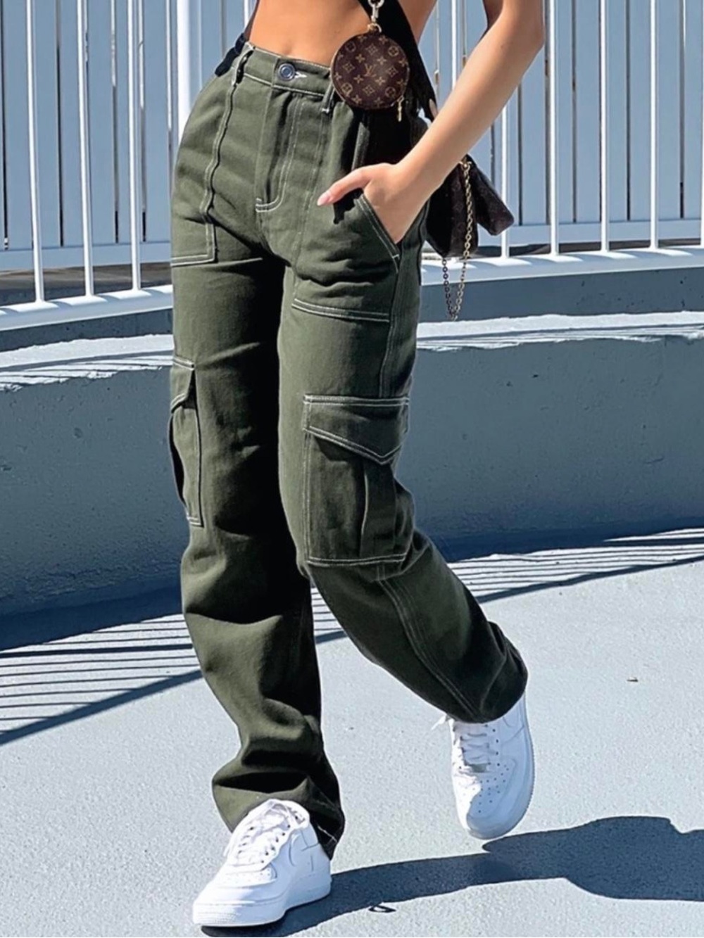 White Fox Keep On Moving Cargo Pants Khaki XL Wide Leg Utility NWT Womens
